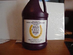 Red cell in gallon jug